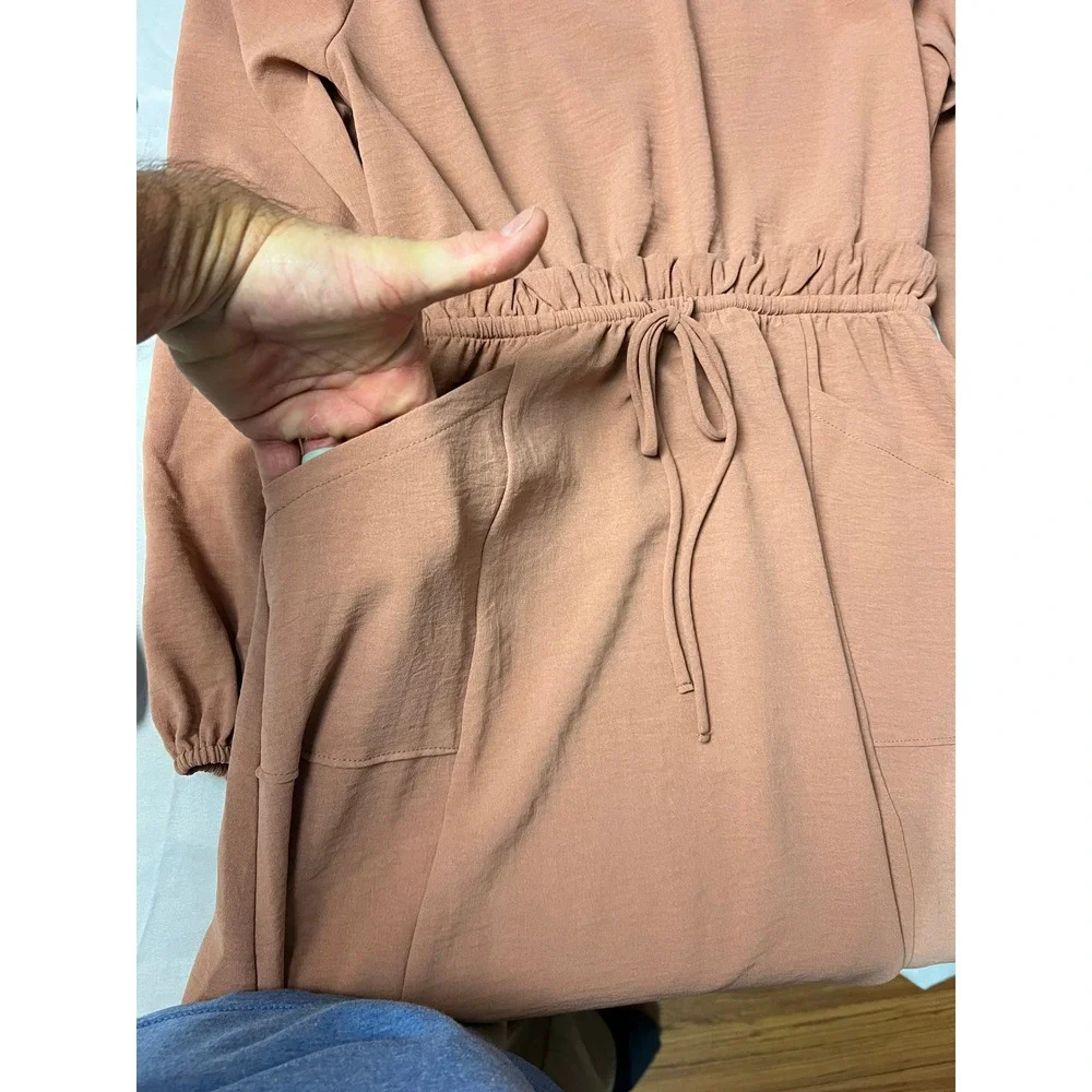 Gilli Terracotta Cottagecore L SL Midi Dress Elastic Drawstring Waist Pockets Sm